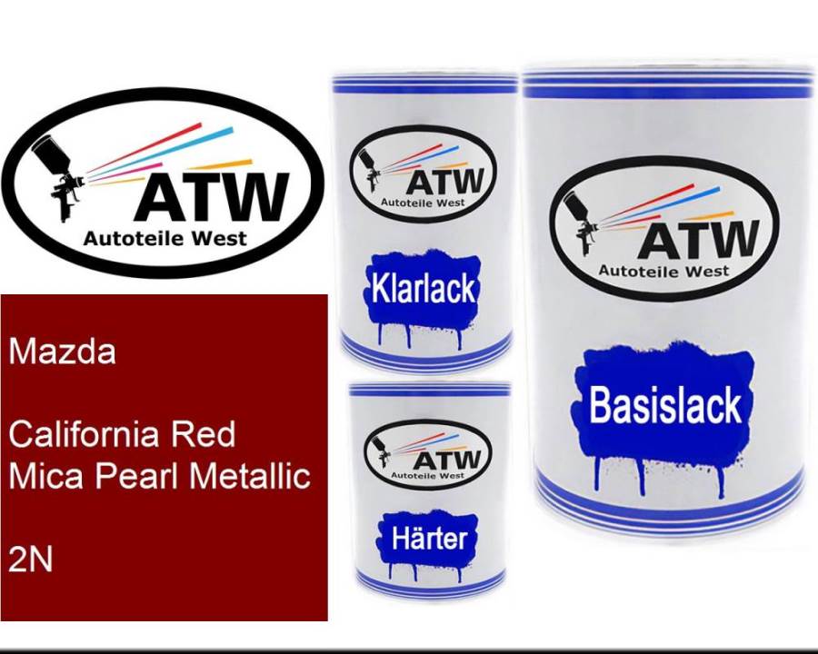 Mazda, California Red Mica Pearl Metallic, 2N: 500ml Lackdose + 500ml Klarlack + 250ml Härter - Set, von ATW Autoteile West.